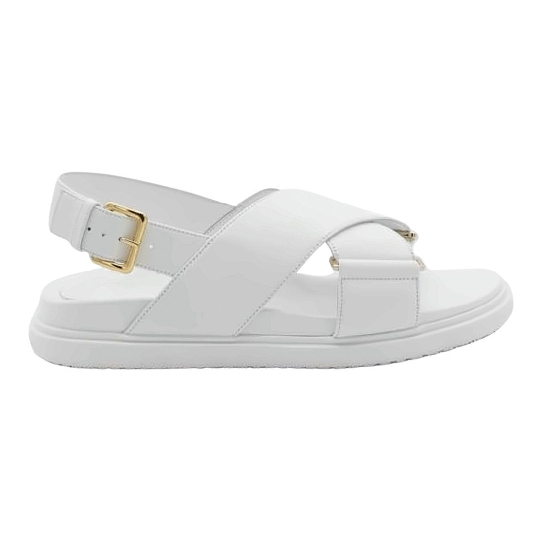 Marni Wide Leather Strap Sandals With Gold-Tone Buckle