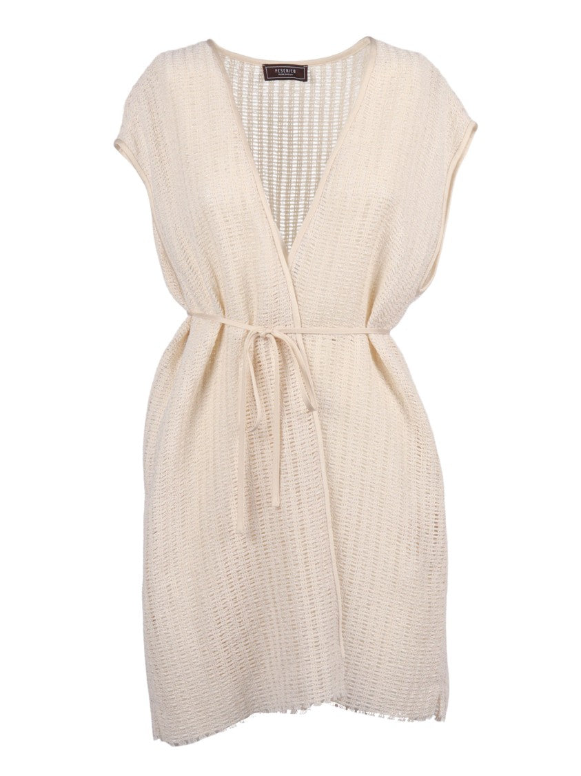Peserico Open Knit Belted V Neck Jacket
