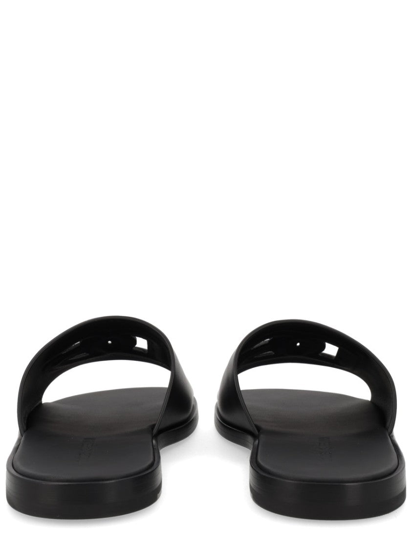 Dolce & Gabbana Raised Logo Leather Flat Slides