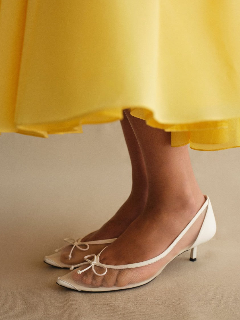 Jacquemus White Transparent Mesh Rond-Carré Heel Pumps