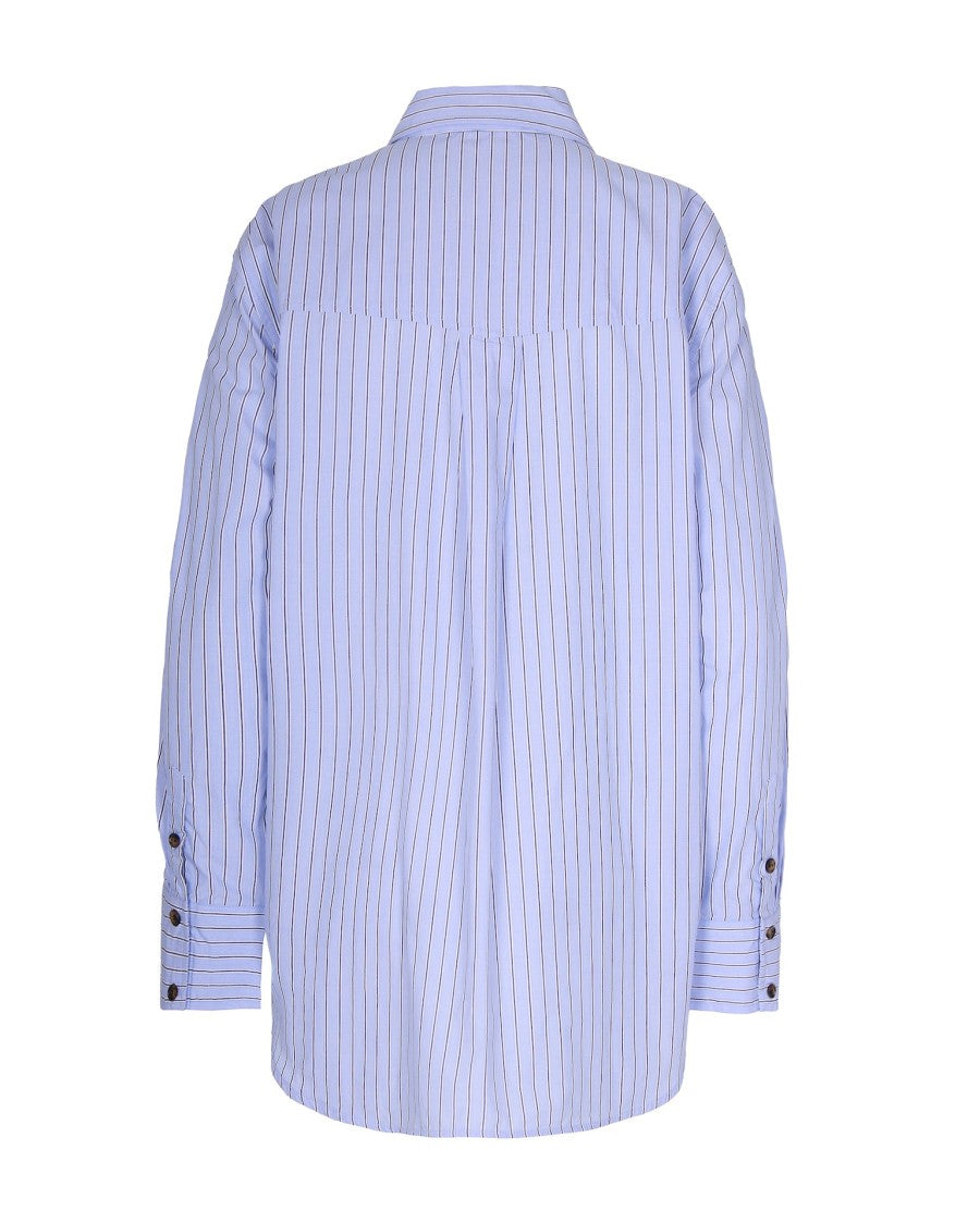 Ganni Logo-Embellished Blue Stripe Cotton Shirt