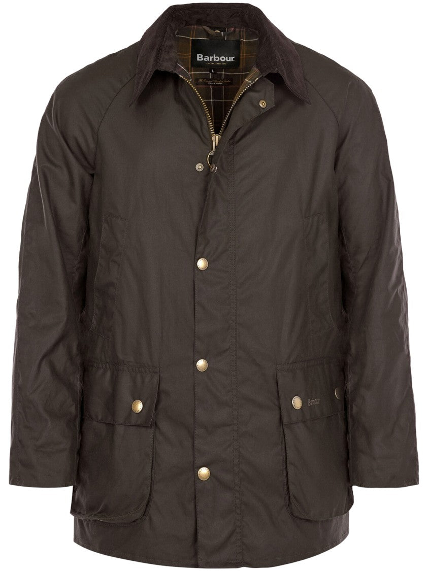Barbour Matte Finish Waxed Cotton Jacket With Corduroy Collar