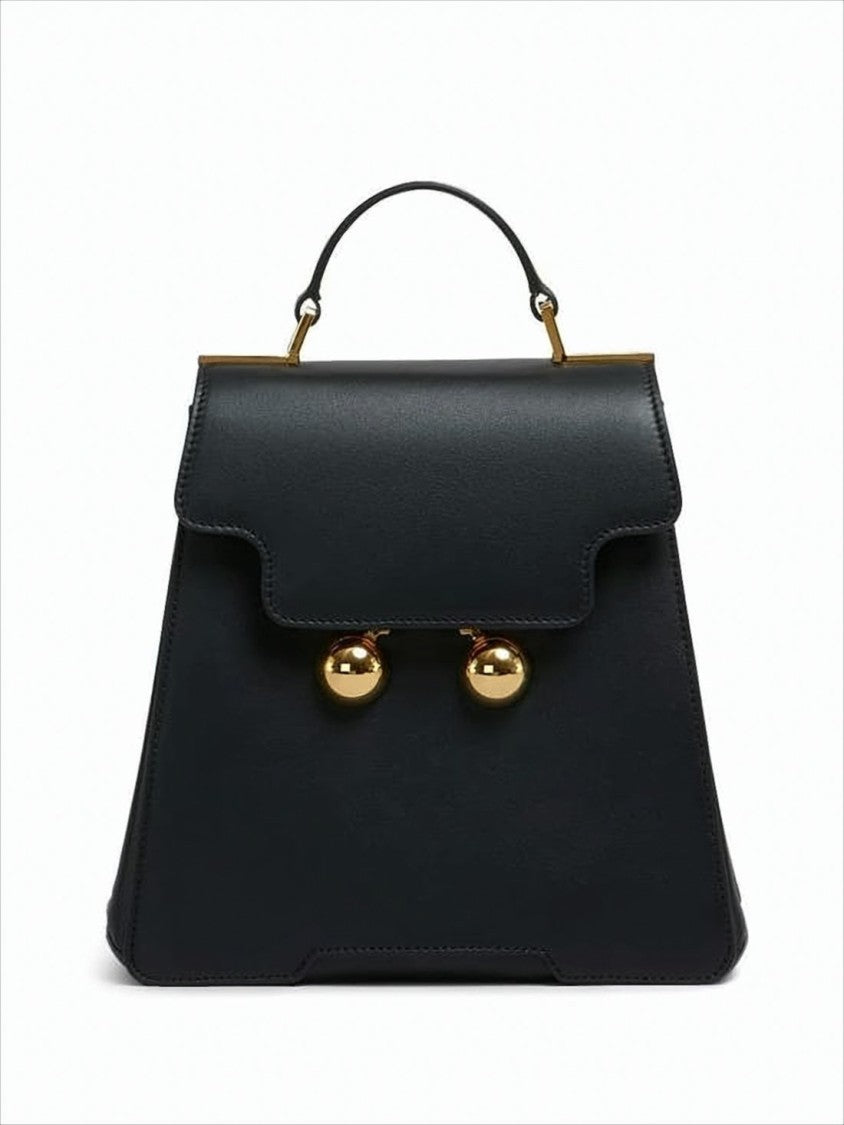 Marni Structured Black Calf Leather Backpack With Spherical Clasps