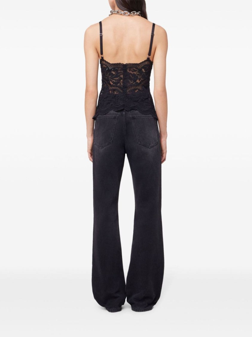 Rabanne Intricate Lace-Detail Black Top With V-Neckline