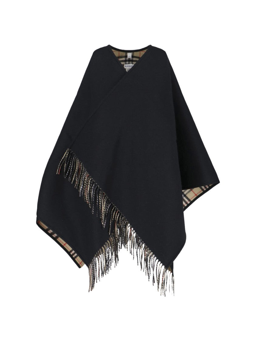 Burberry Black Reversible Check Wool Cape