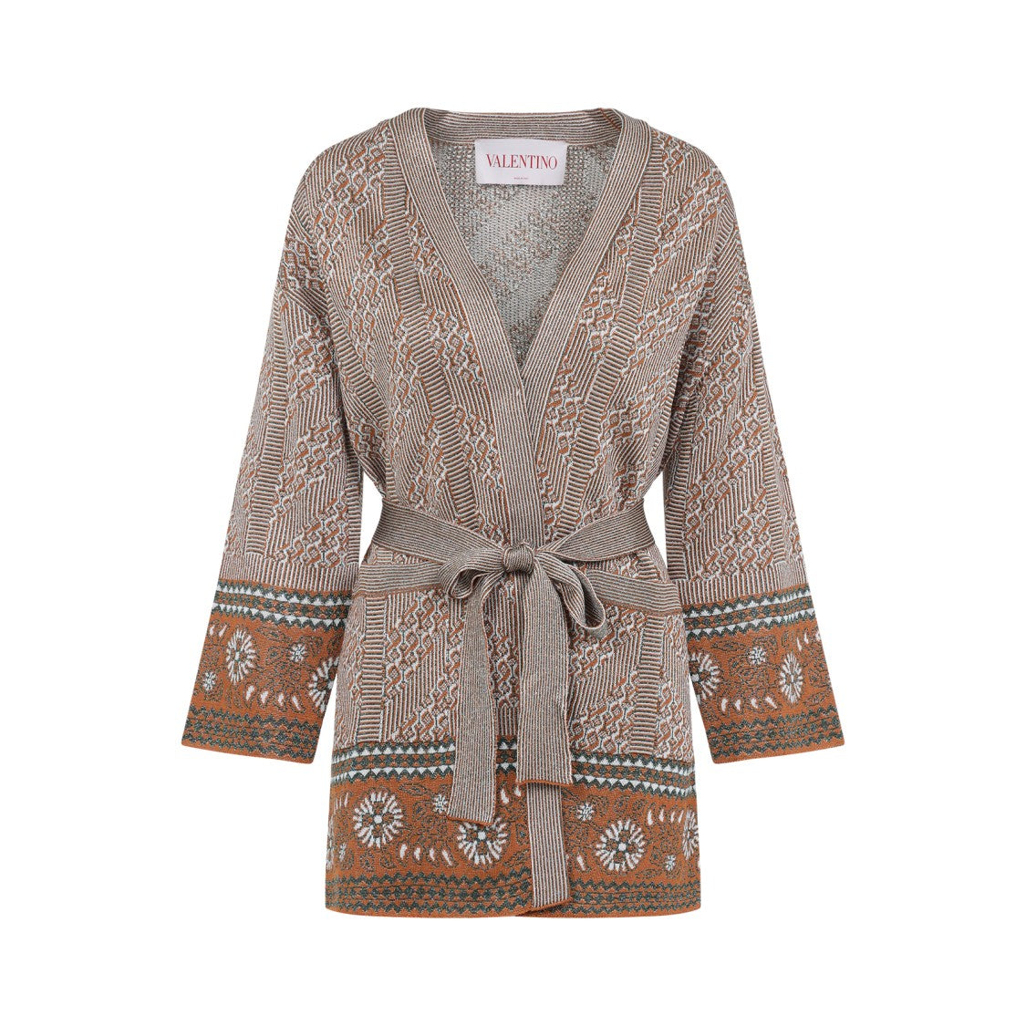 Valentino Beige Viscose Cardigan With Lurex Geometric Pattern