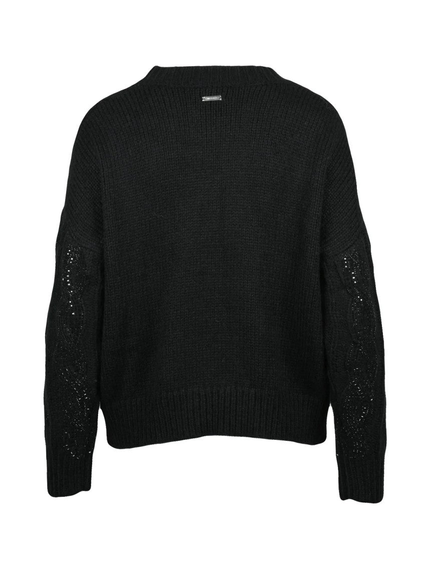 No Secrets Black Cable Knit Sequined Sweater