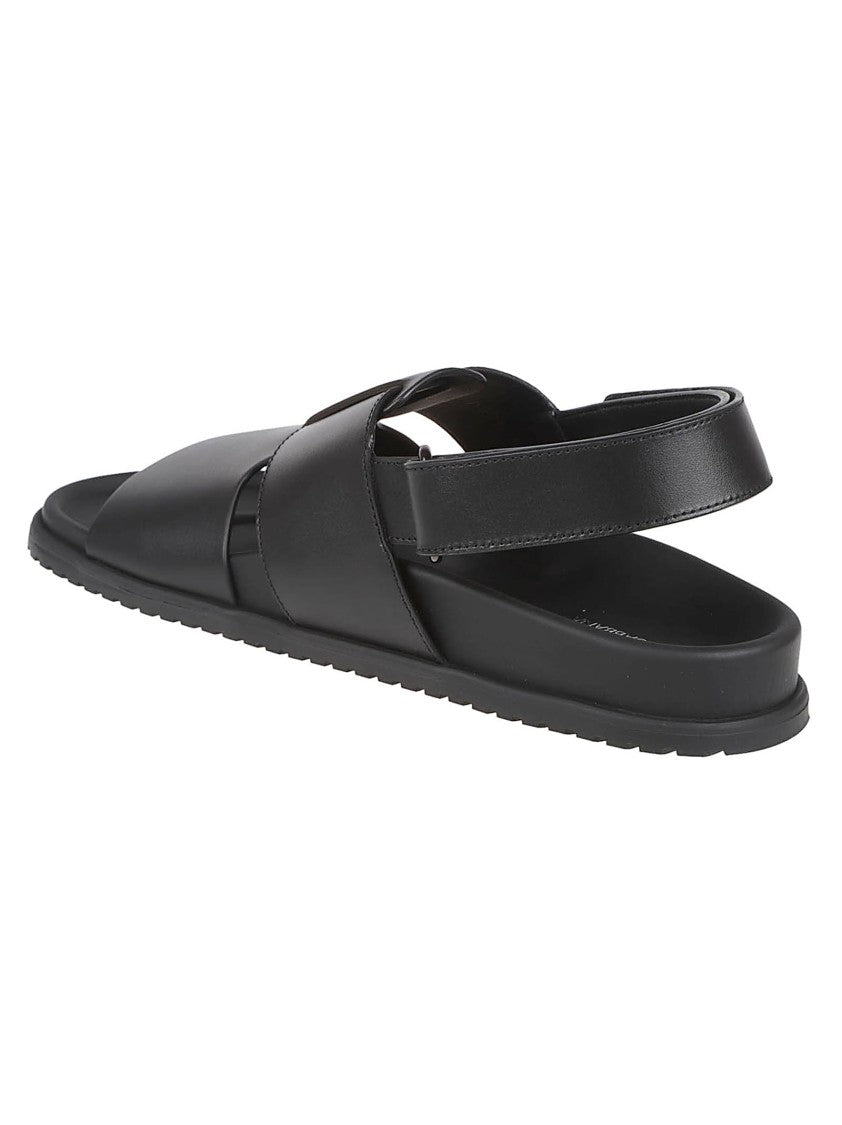 Dolce & Gabbana Wide Leather Strap Sandals With Adjustable Buckle