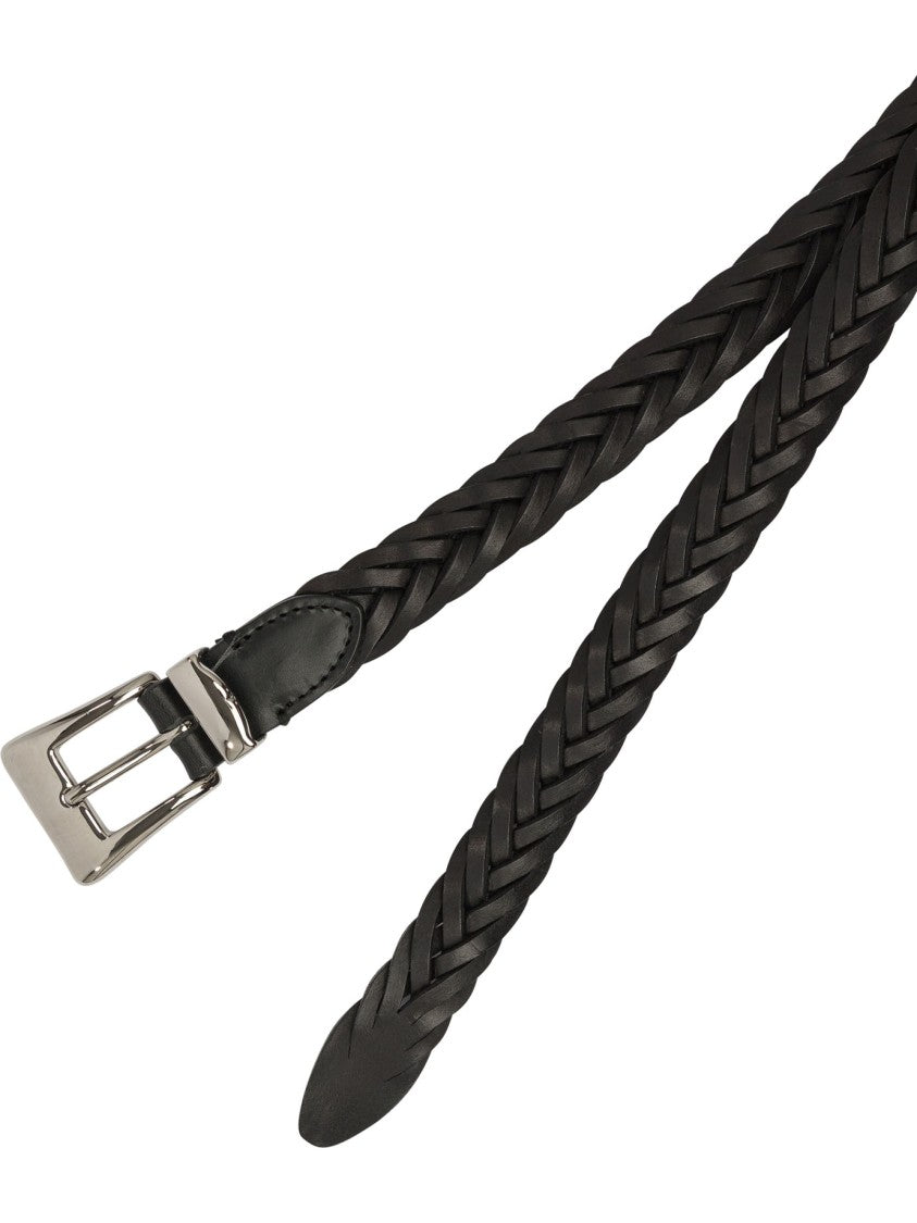 Adriano Meneghetti Braided Leather Belt With Silver-Toned Buckle