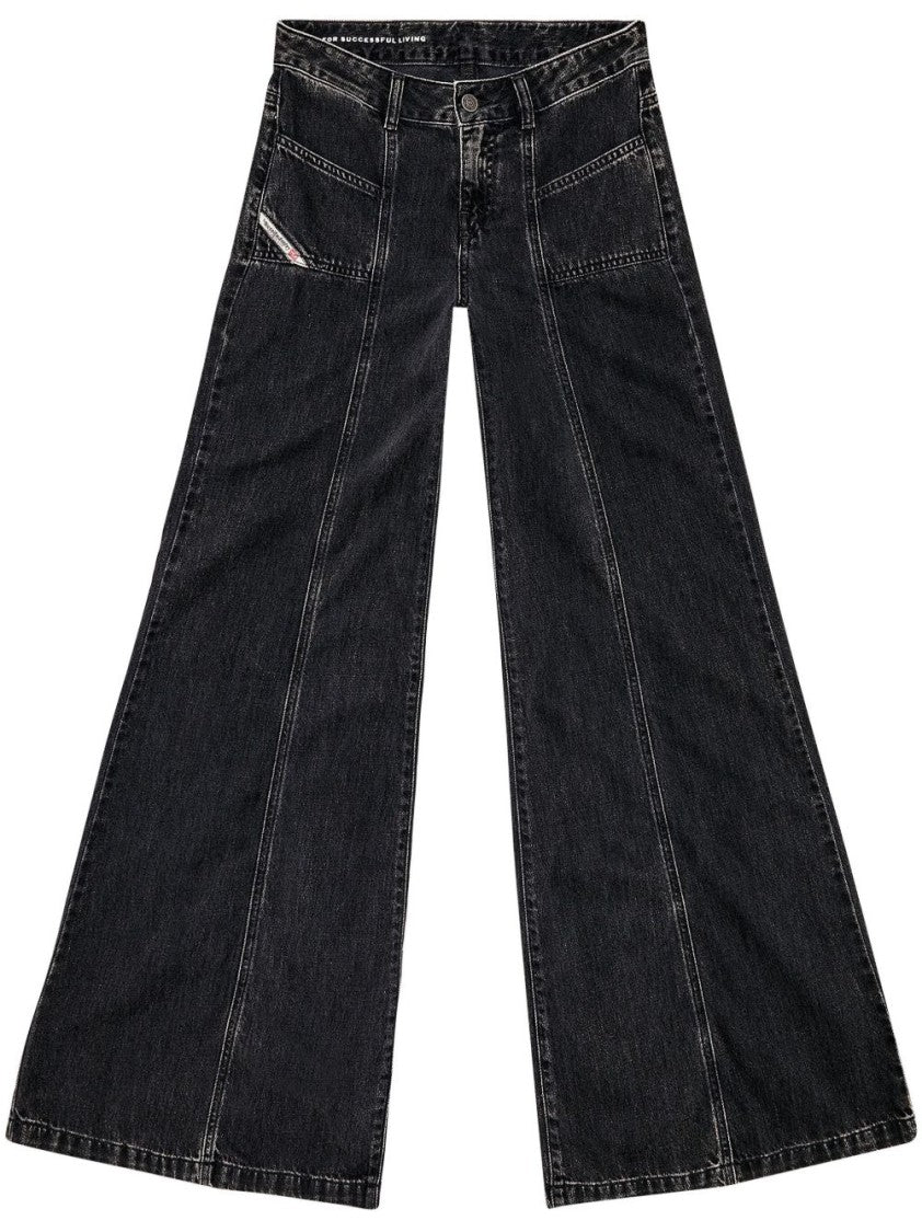 Diesel Dark Grey Washed Cotton Wide-Leg Jeans