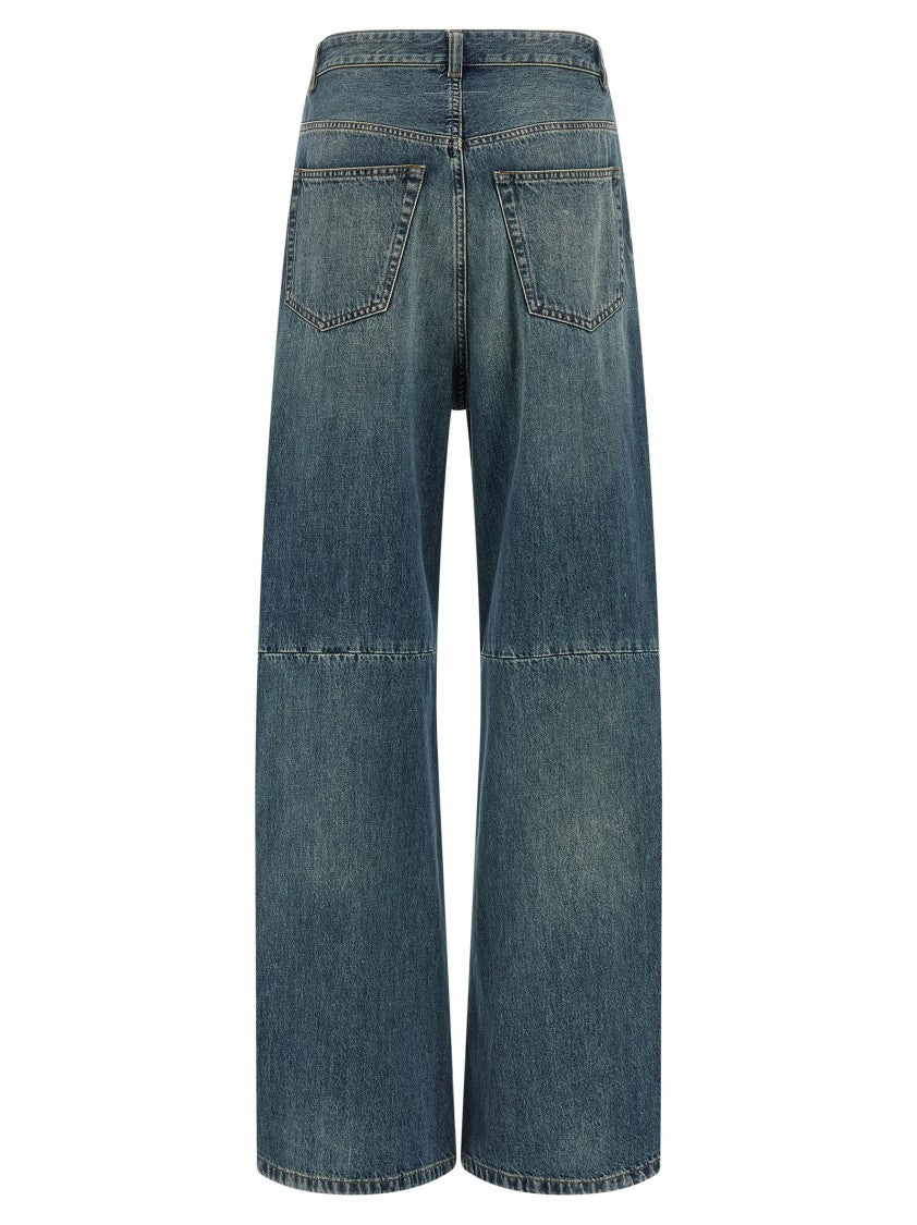 Mm6 By Maison Margiela Stonewashed Cotton Denim Wide-Leg Jeans