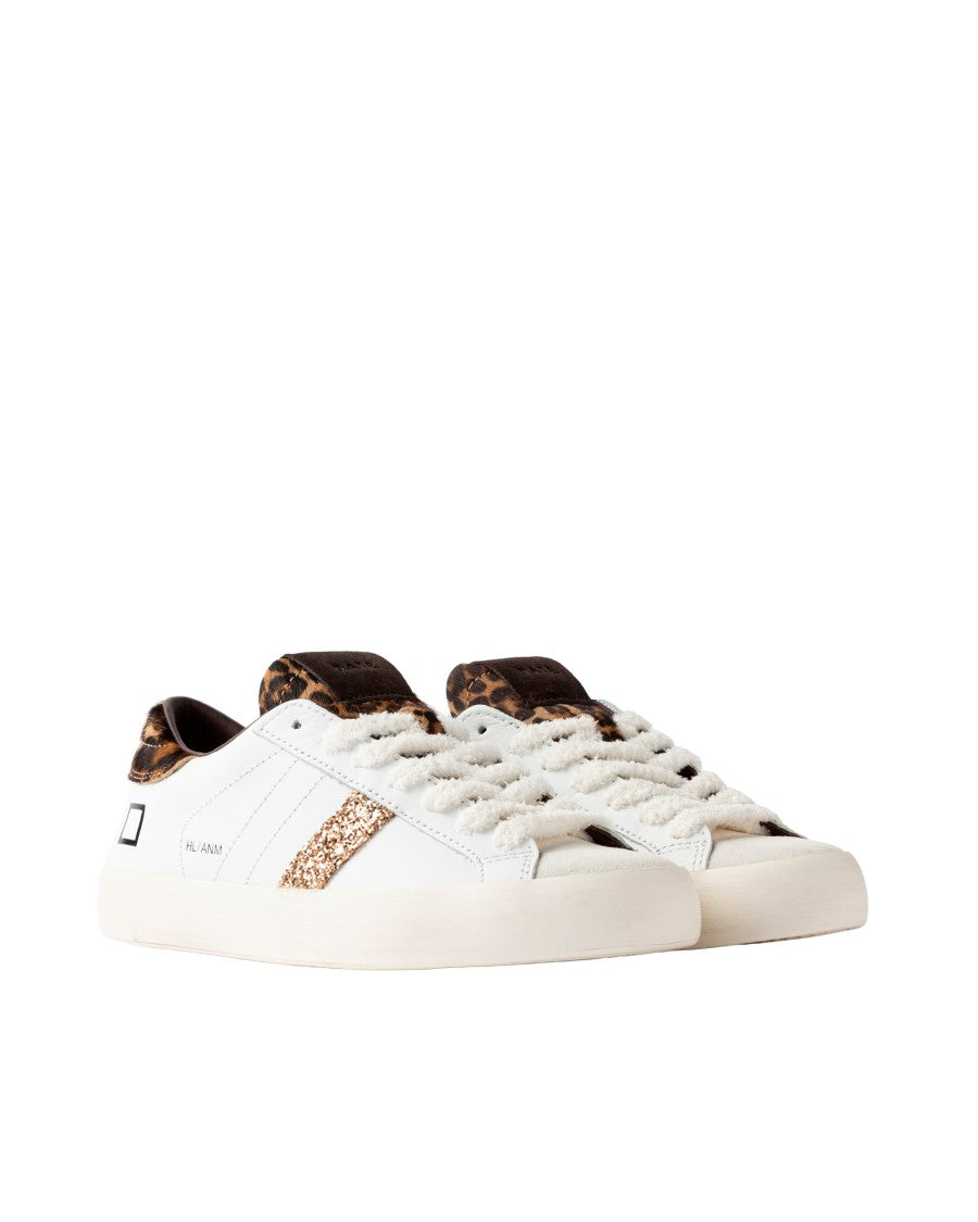 D.A.T.E Leopard-Effect Calf Hair White Low-Top Sneakers With Textured Laces