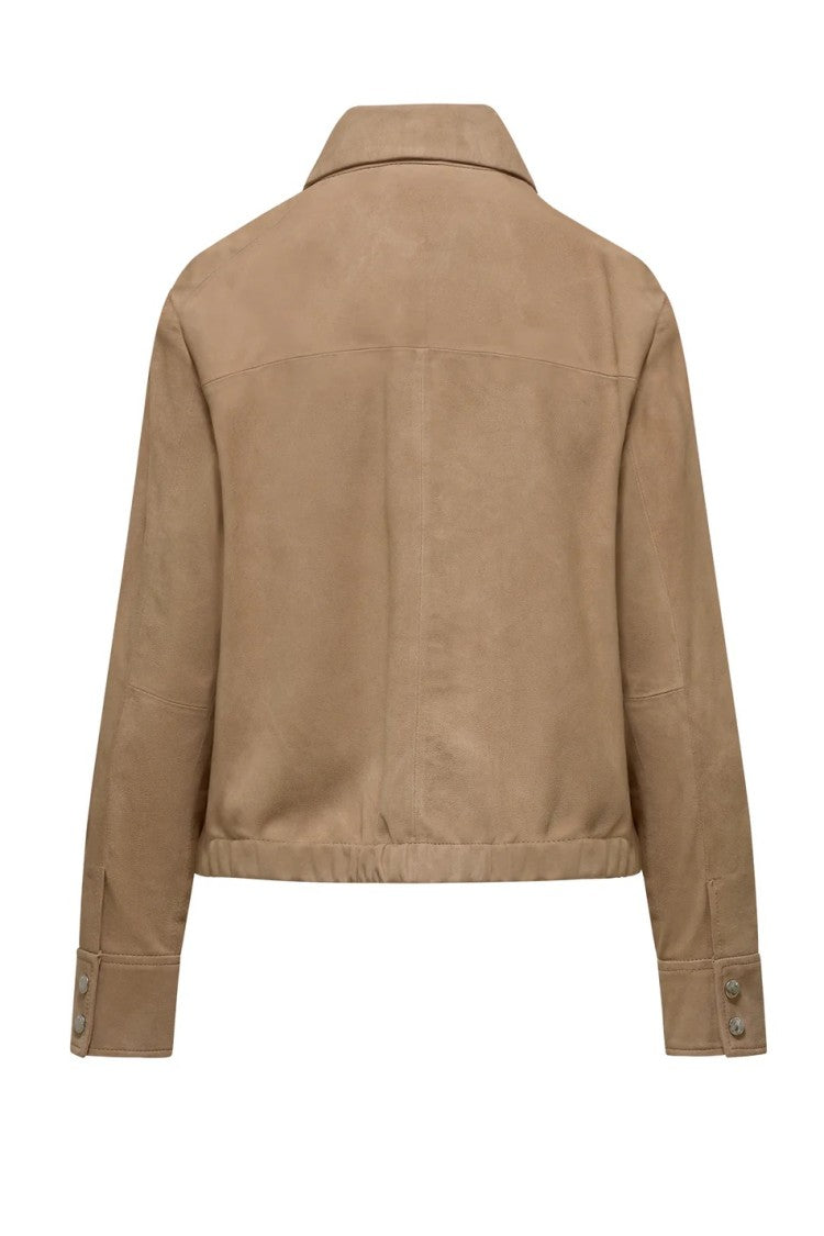 Bomboogie Cropped Genuine Suede Windbreaker With Classic Collar