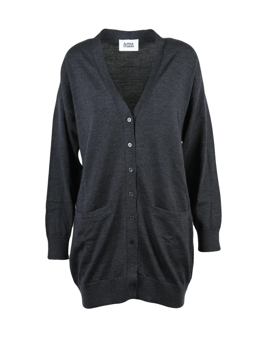 Alpha Studio Extrafine Merino Wool V-Neck Cardigan