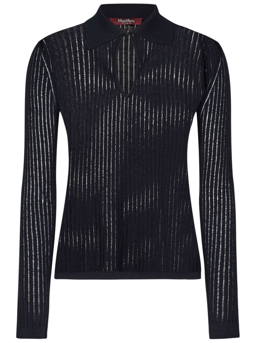 Max Mara Long-Sleeved Black Silk And Wool Knit Polo Shirt