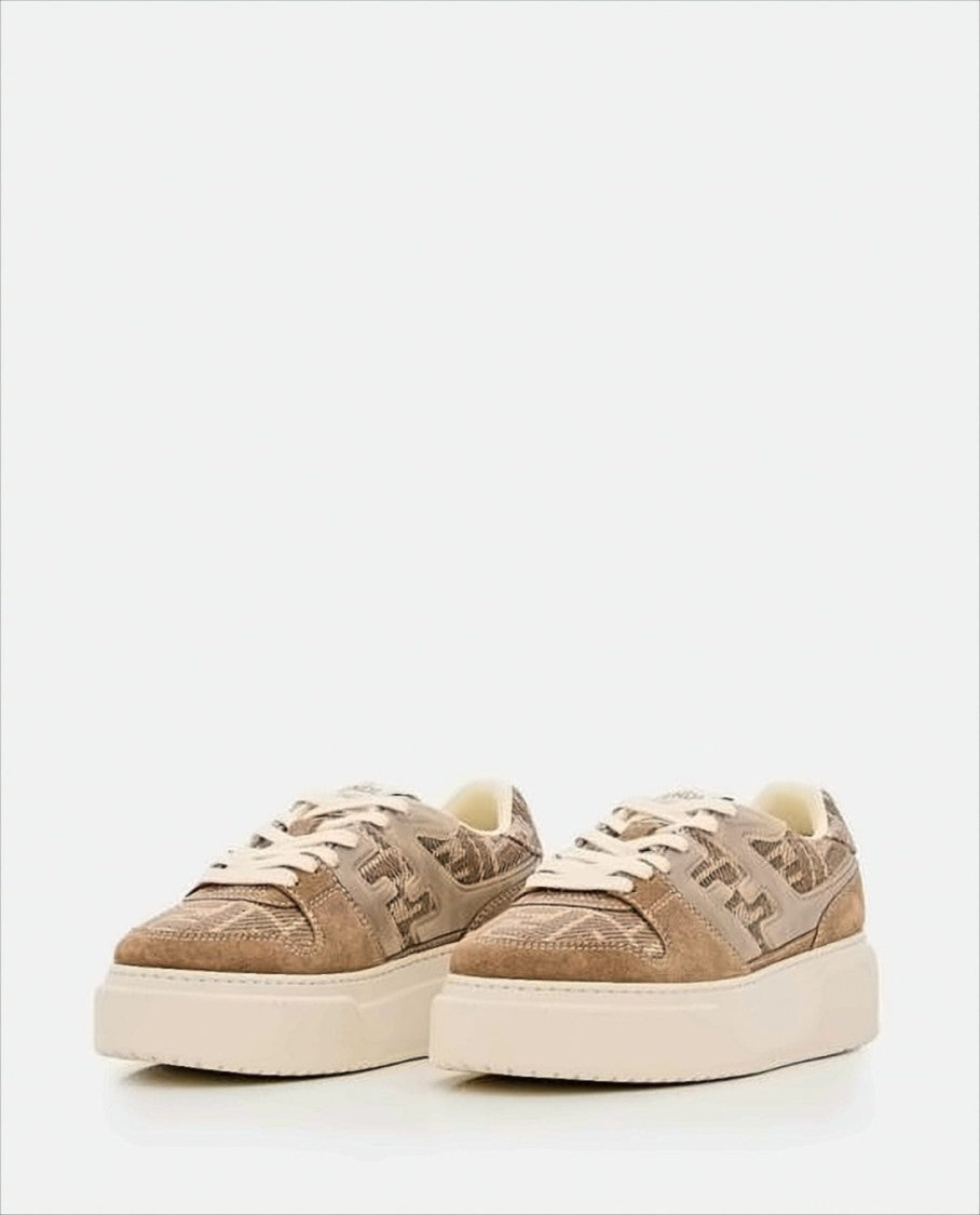 Fendi Brown Low-Top Sneakers With Textured Pattern And Rubber Sole