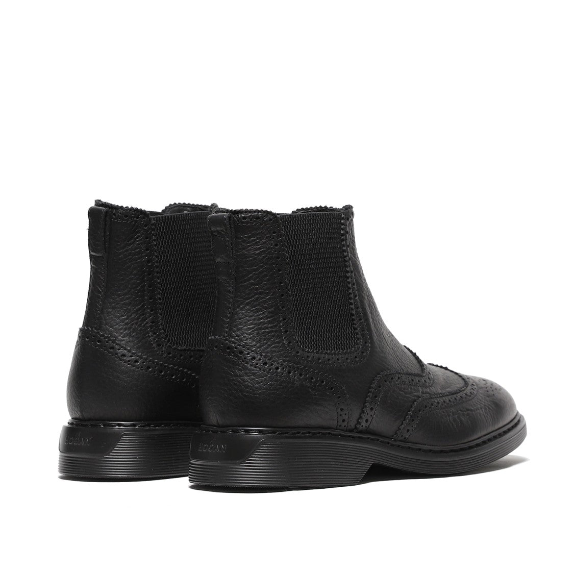 Hogan Hammered Black Leather Ankle Boots