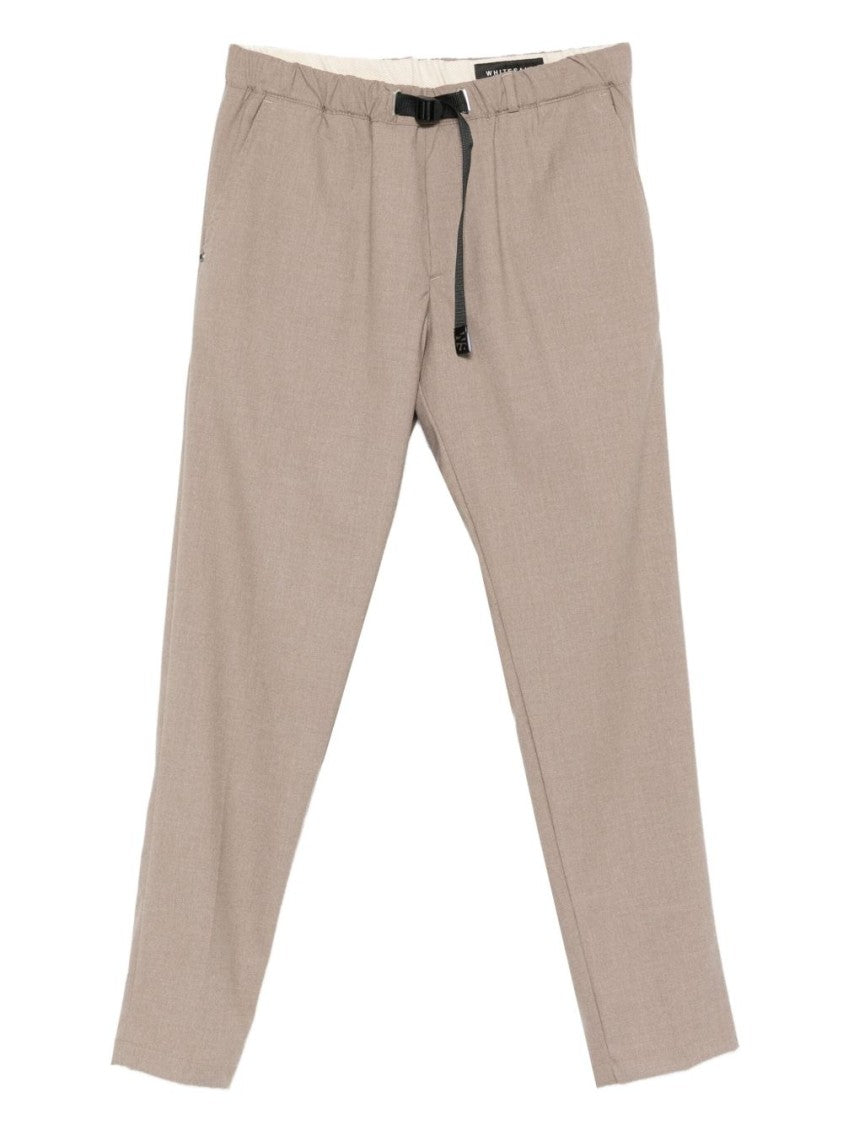 White Sand Straight-Leg Beige Trousers With Adjustable Waistband
