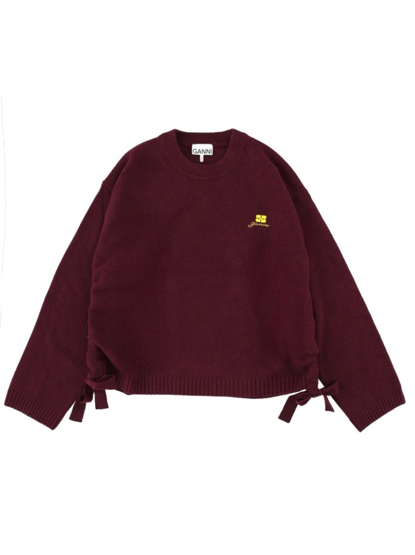 Ganni Burgundy Wool-Blend Oversized Side Tie Sweater