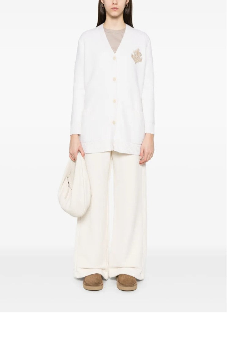Max Mara Ravello Cardigan With Deep V-Neck And Embroidered Emblem