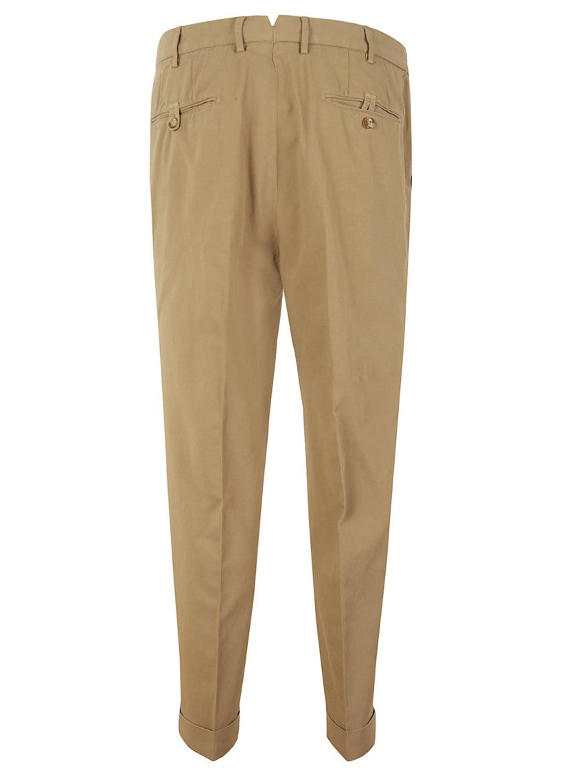 Incotex Camel Cotton Linen Pants With Double Pleats