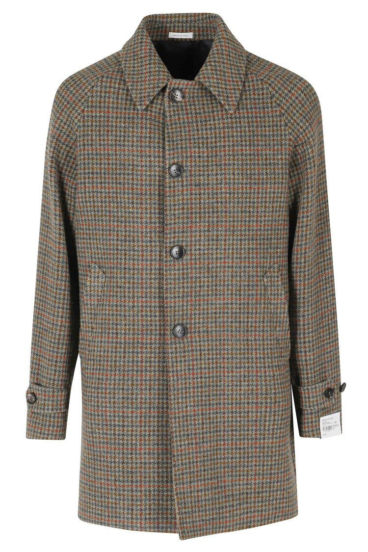 Breras Milano Teal Houndstooth Virgin Wool Raglan Coat