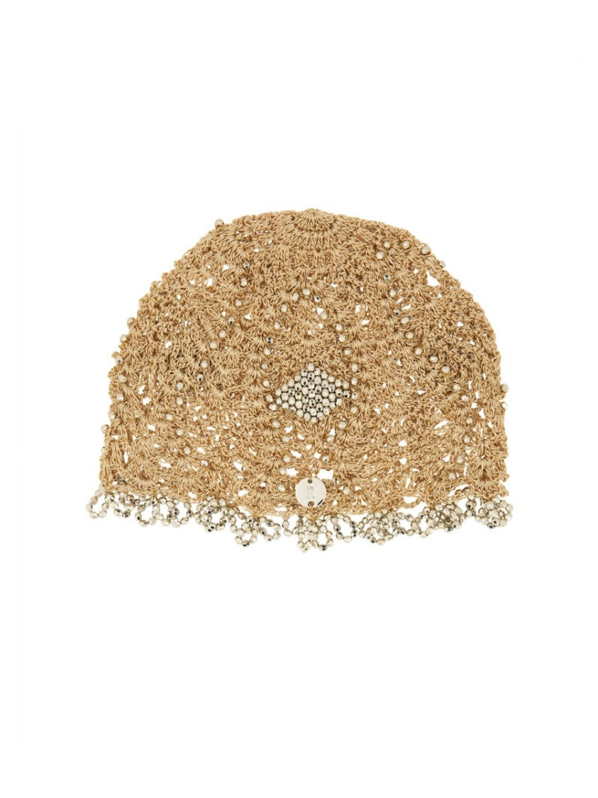 Rabanne Crochet Hat With Beaded Trim And Airy Design
