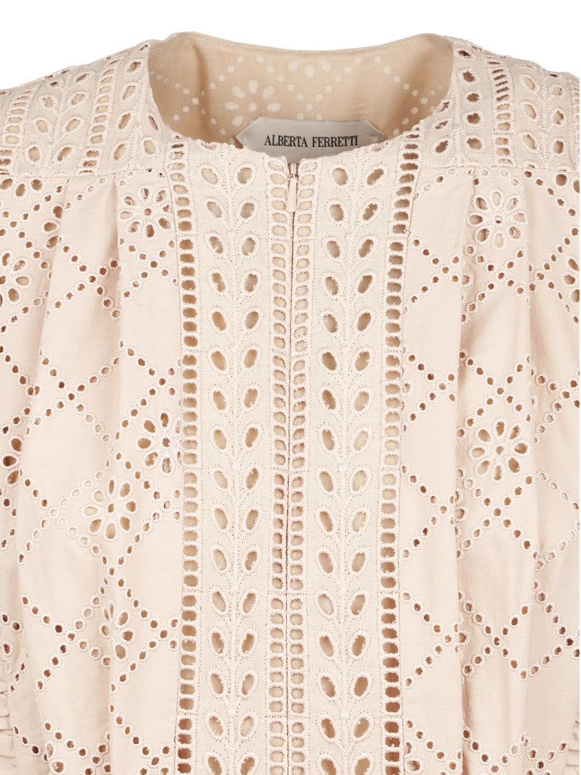 Alberta Ferretti Intricate Eyelet Embroidered Midi Dress