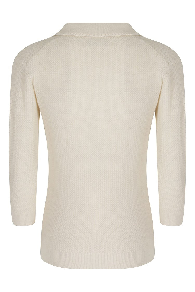Isabel Marant Étoile Ecru Nathalie Openwork Baby Alpaca-Blend Polo Shirt
