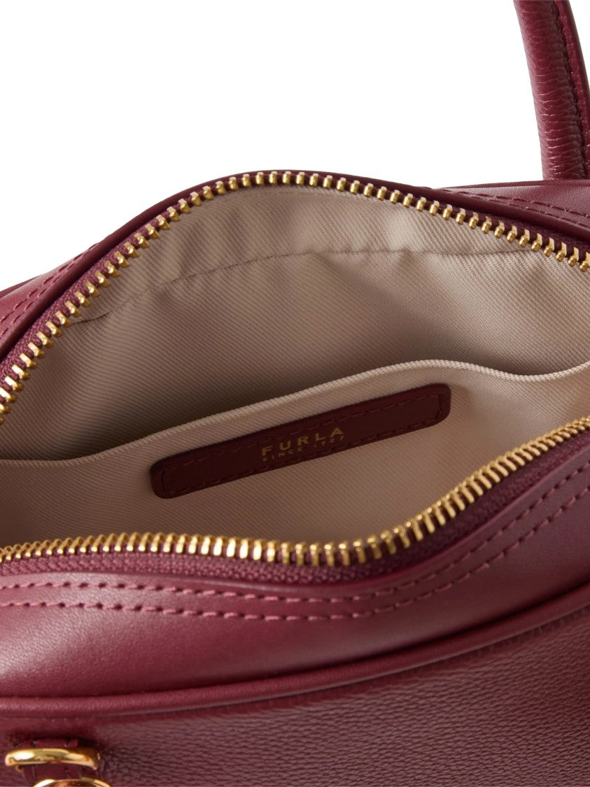 Furla Burgundy Poppy Mini Pebbled Leather Handbag