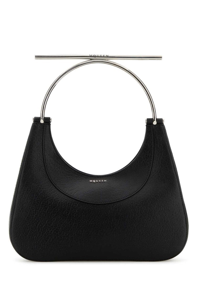 Alexander Mcqueen Black Leather Cross-Bar Handbag