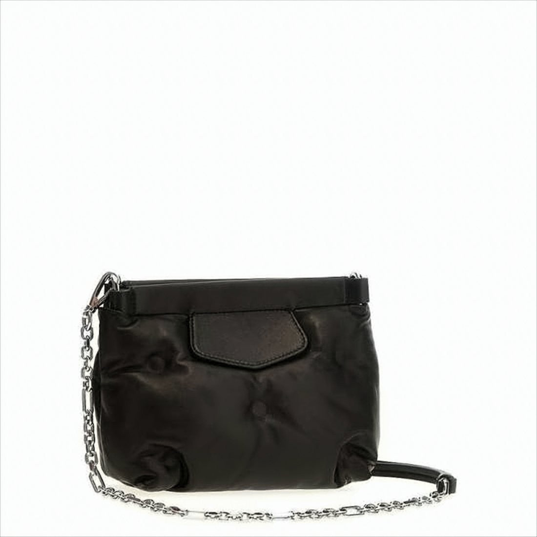 Maison Margiela Black Nappa Leather Shoulder Bag With Gathered Texture And Signature Label