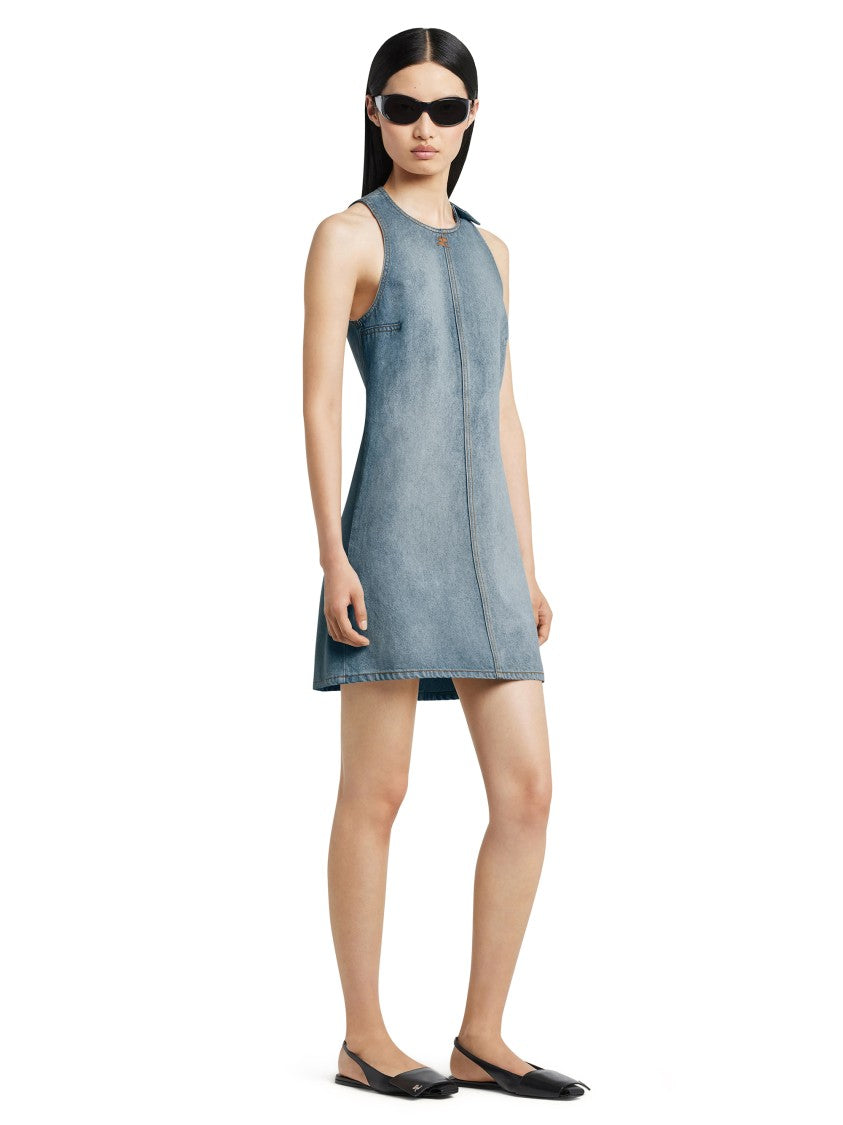 Courrèges Sleeveless A-Line Denim Dress With Button Detail
