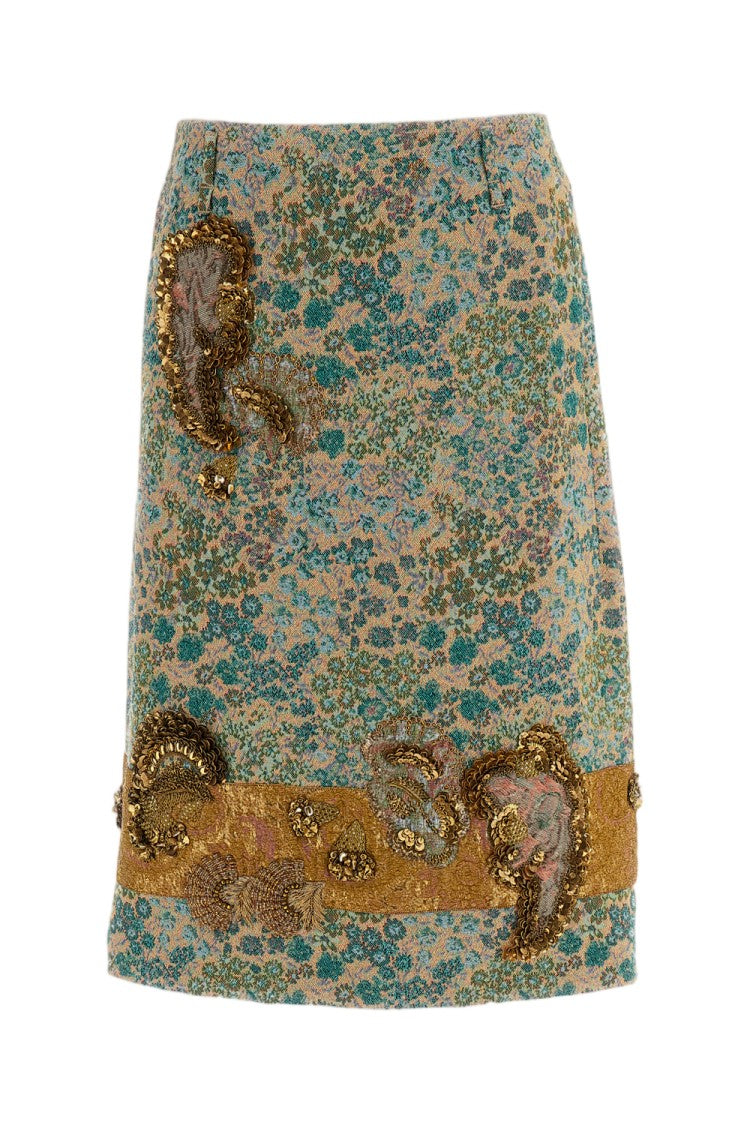 Dries Van Noten Floral Jacquard Gold-Embellished Midi Skirt