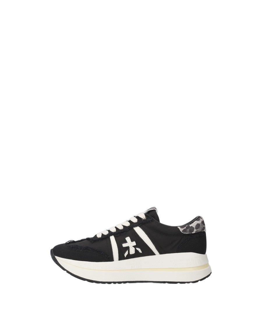 Premiata Black Sparkling Details Leather Sneakers