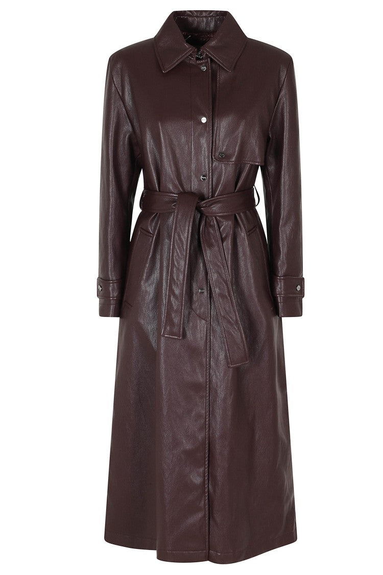 Herno Bordeaux Faux Leather Pointed Collar Viscose Trench Coat