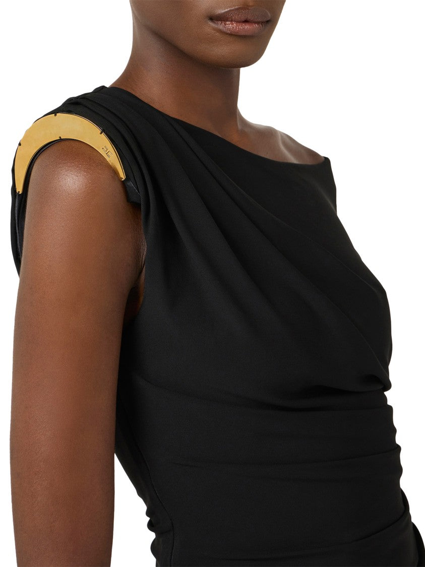 Elisabetta Franchi Asymmetrical One-Shoulder Midi Dress With Gold Accent