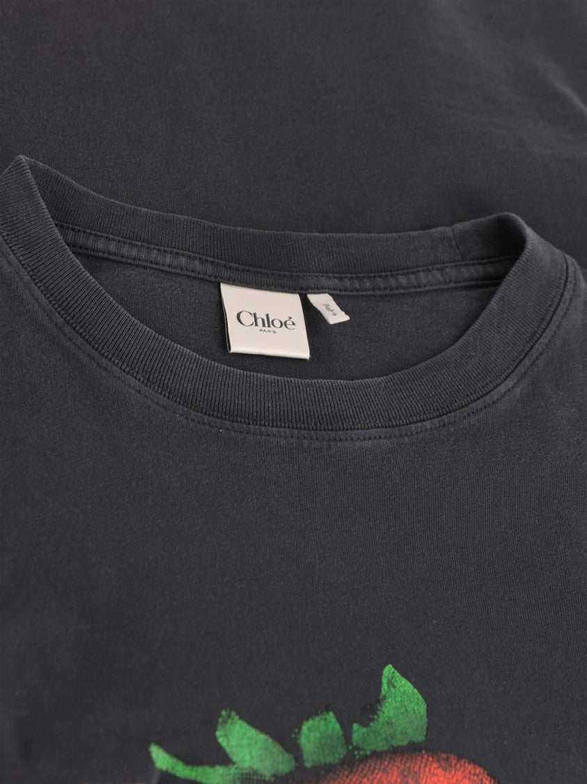Chloé Black Cropped Strawberry T-Shirt