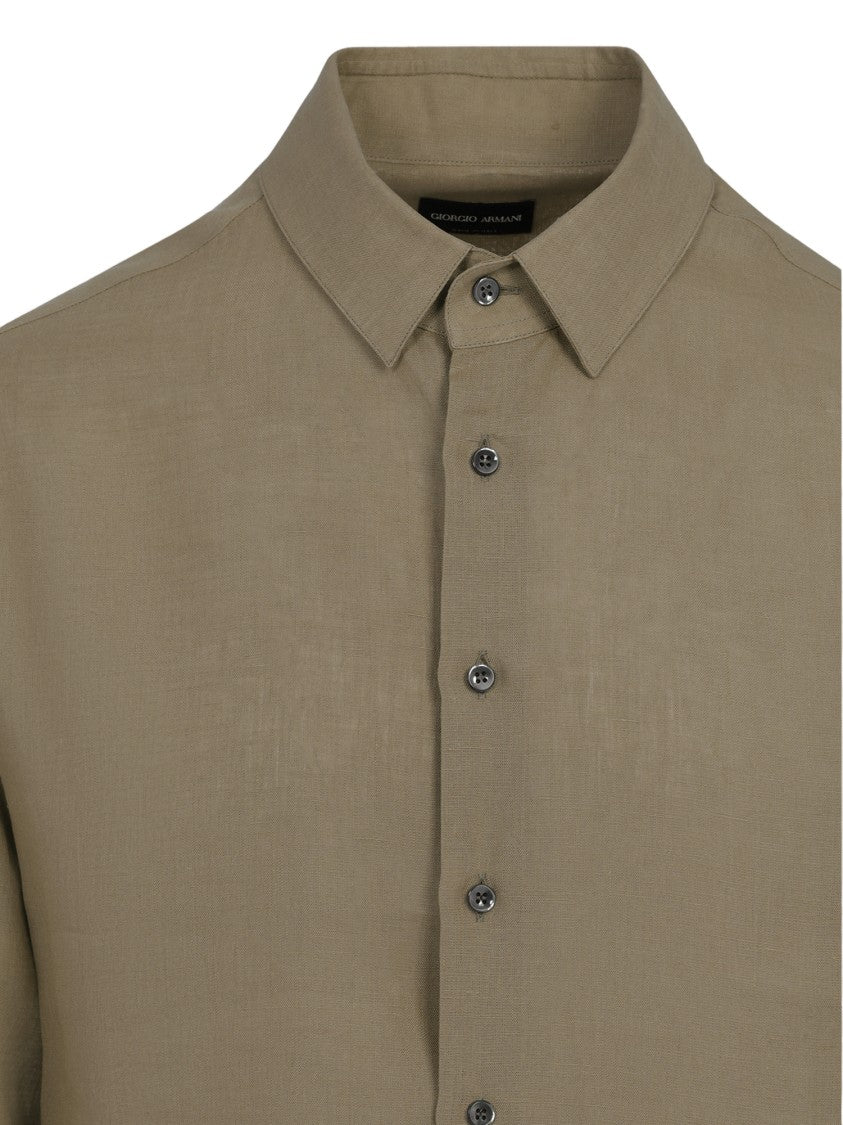 Giorgio Armani Dark Khaki Linen Shirt