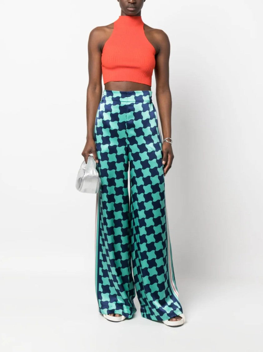 Casablanca Graphic-Print Silk Trousers