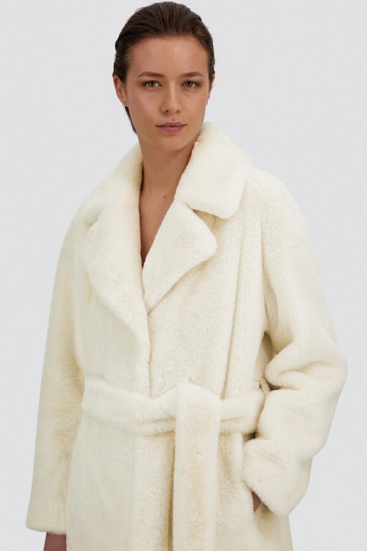 Herno White Polyester Teddy-Texture Belted Coat