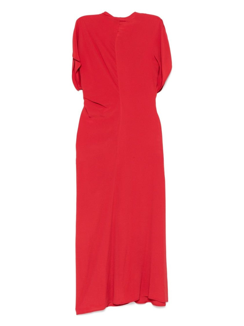 Semi Couture Mid-Calf Dress With Gathered Waist Detail