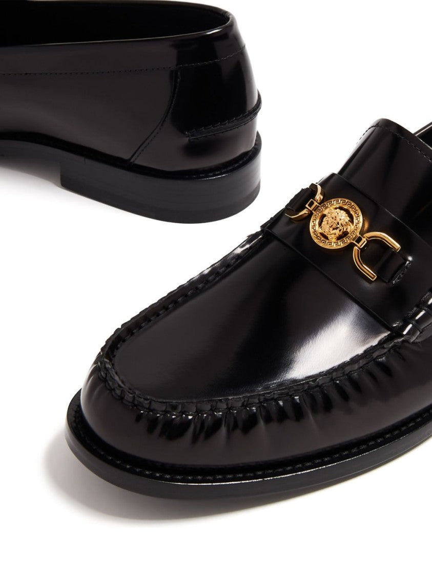 Versace Black Silk And Nylon Penny Flats