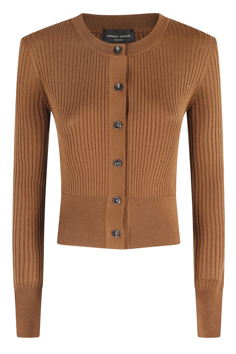 Roberto Collina Ribbed Knit Merino Wool Cardigan With Central Button Closure