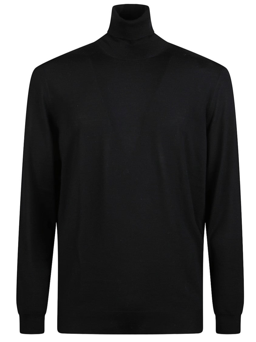 Drumohr Black Fitted Ribbed Turtleneck Sweater