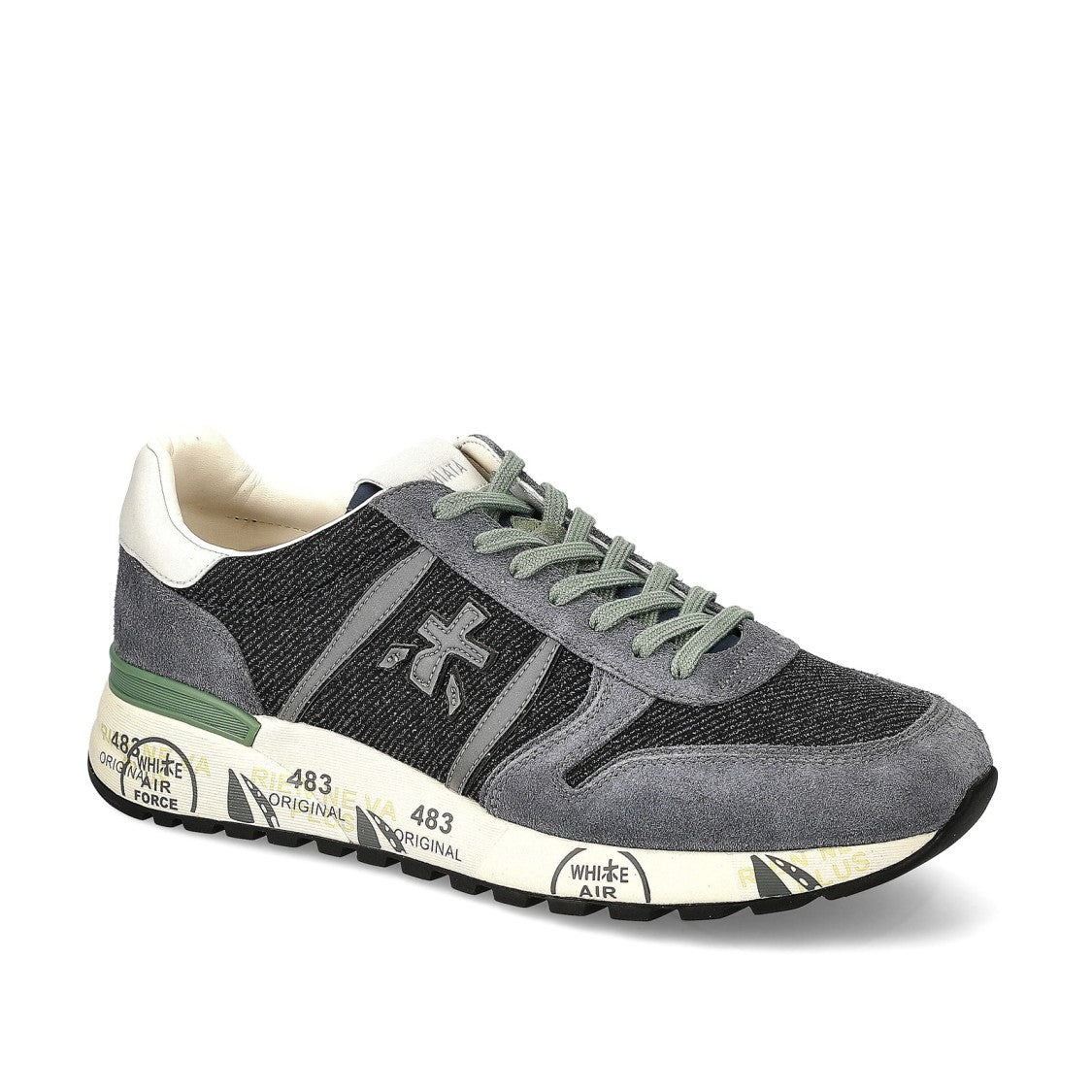 Premiata Lander Sneakers In Denim Suede And Blue Fabric