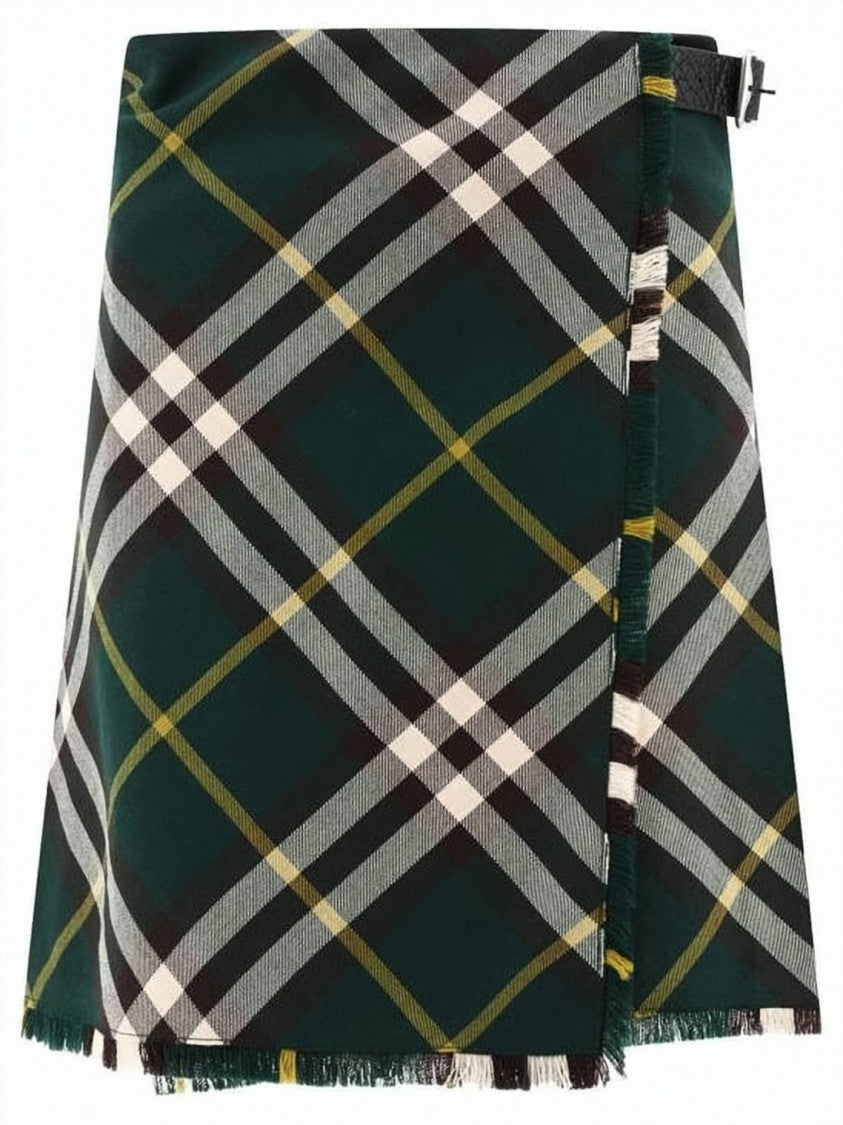 Burberry Tartan-Wrap Midi Skirt With Fringed Edges