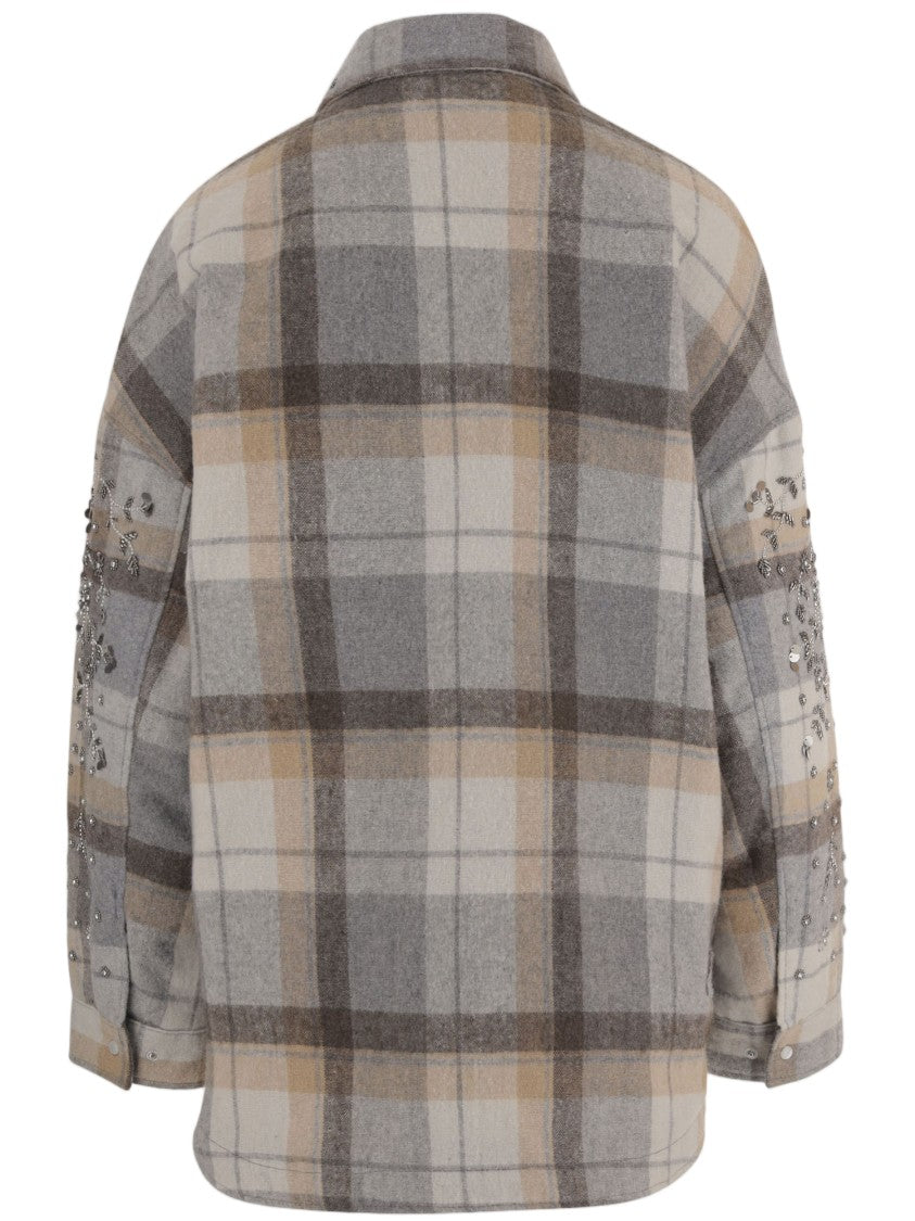 Novelle Wool Blend Shirt Jacket With Floral Embroidery