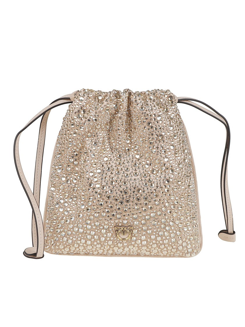 Pinko Textured Rhinestone-Embellished Drawstring Bag