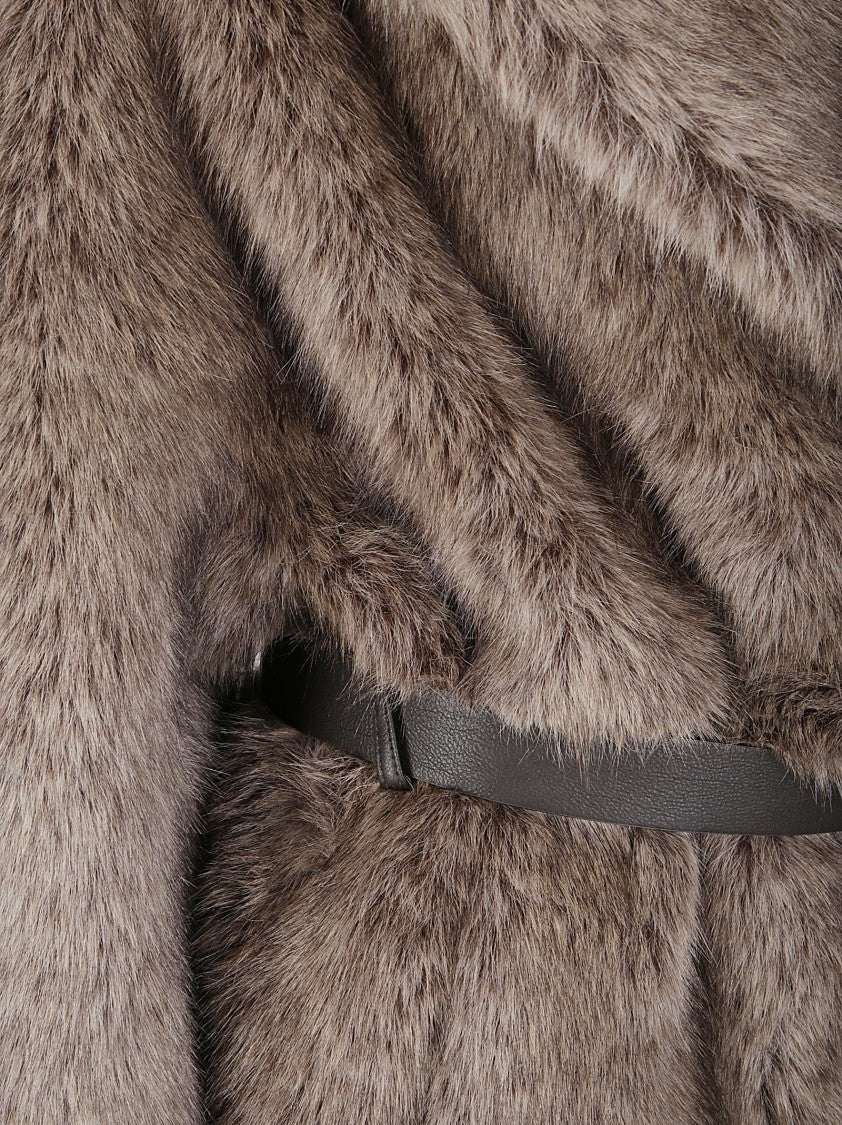 P.A.R.O.S.H. Synthetic Fur Jacket With Adjustable Buckle Belt And Lapel Collar